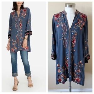 Johnny Was chrysalis embroidered silk tunic blouse top dress 14555